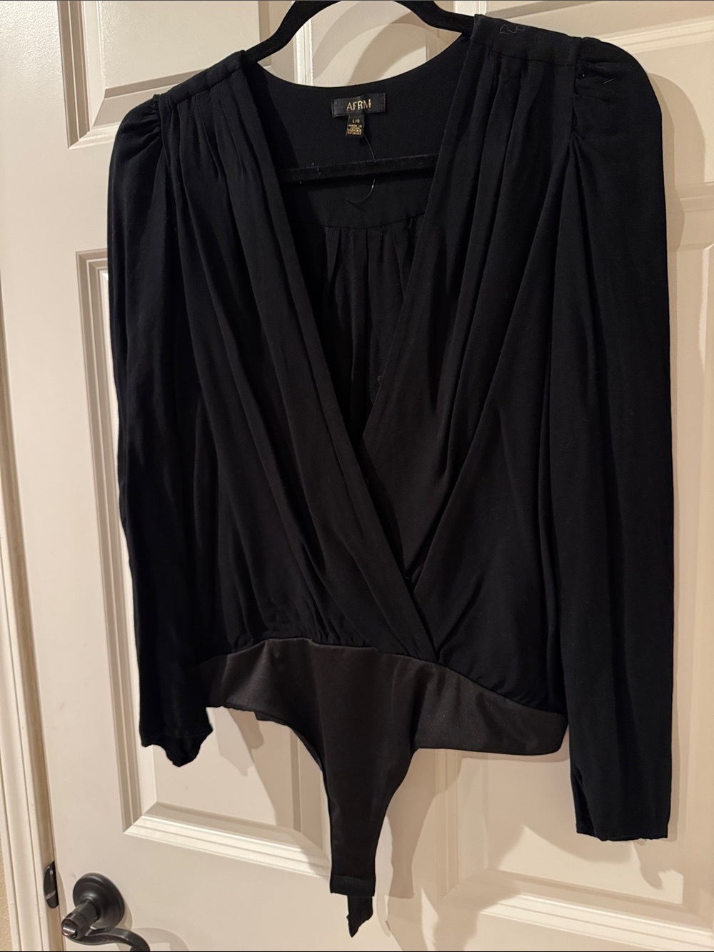 AFRM Black Wrap-Front Long Sleeve Bodysuit